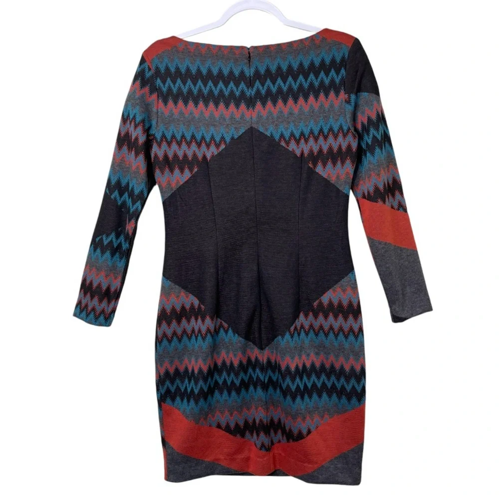 Cache Multicolor Sweater Dress Career Abstract Chevron Aztec Mixed Print Size 8 - Picture 2 of 13